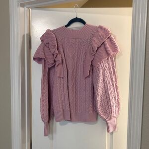 Vici Blush Ruffled Cable Knit Sweater